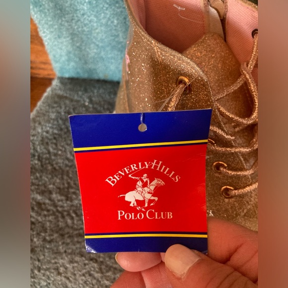 Beverly Hills Polo Club Gold Glitter Boots Lace Up Side Zip Sz 6 Pink Lining Fab - Picture 4 of 9